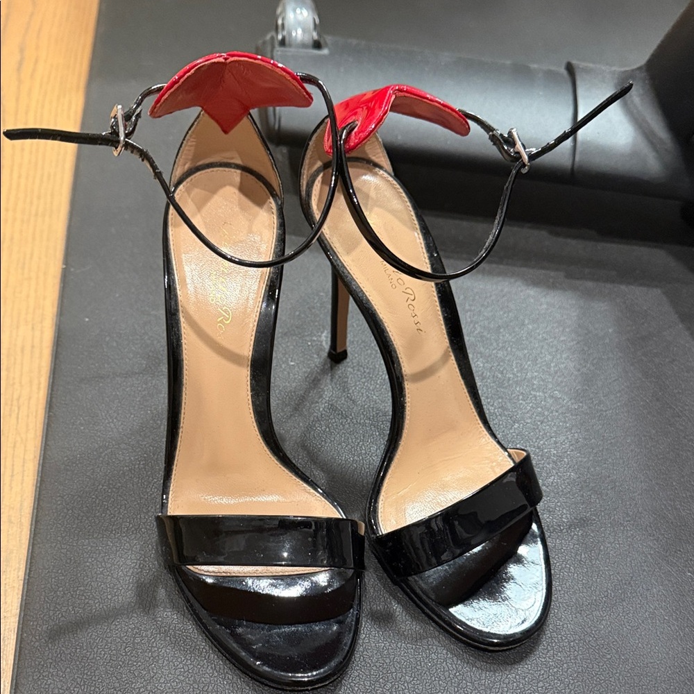 Giuseppe Zanotti Black and Red Heart Heels Size 36